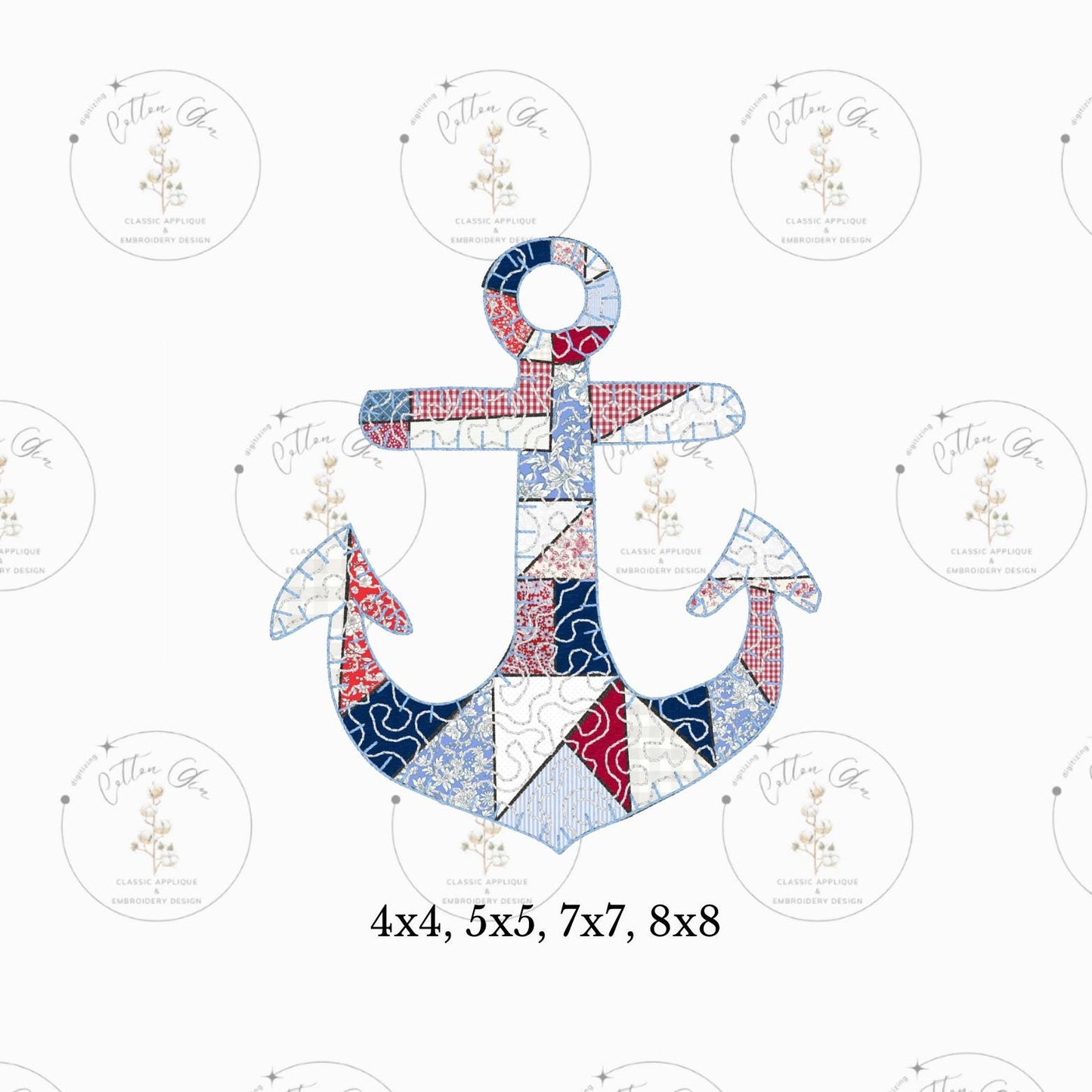 Quilted patchwork Summer Anchor Blanket Applique machine embroidery design file instant download blanket by Cotton Gin Digitizing four sizes