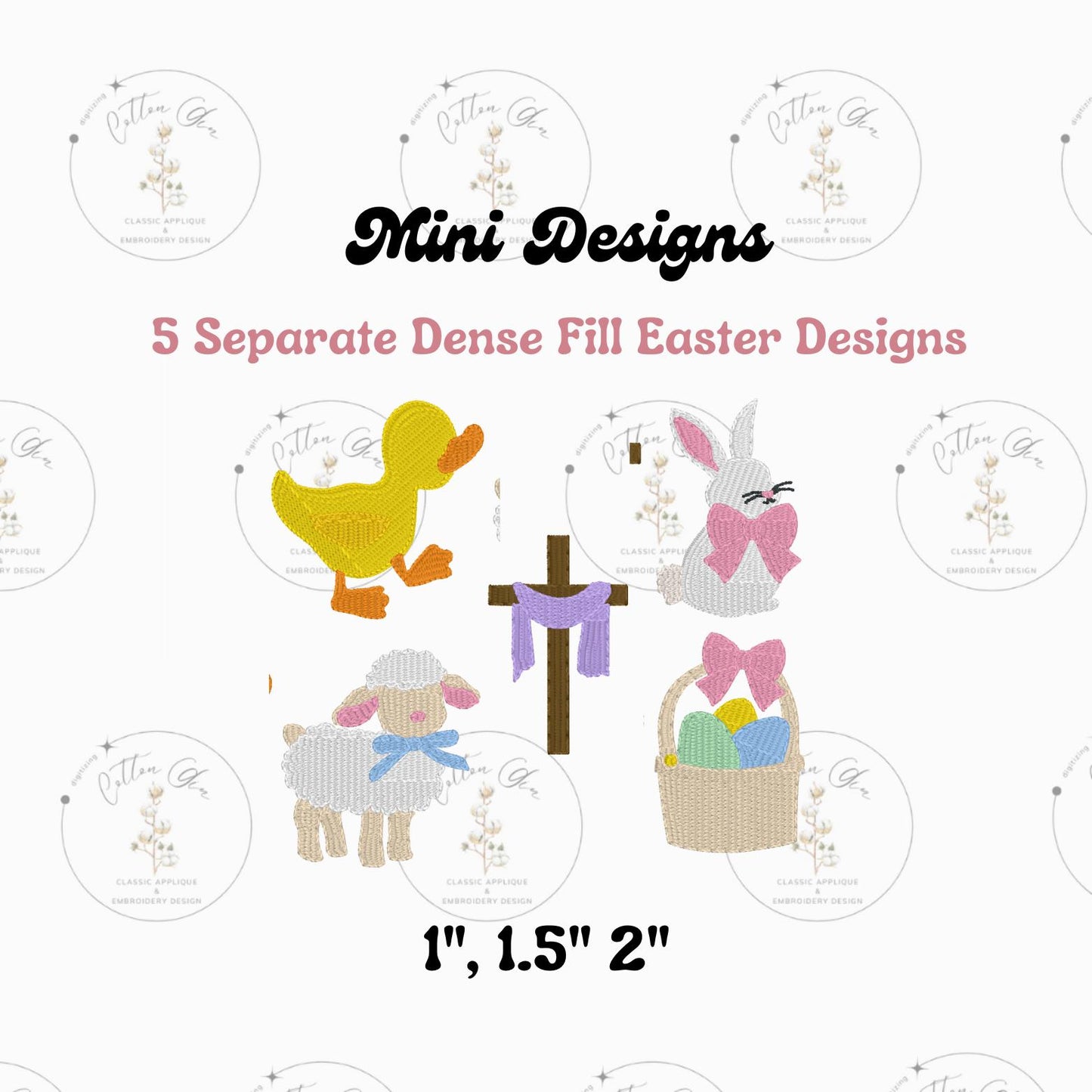 Mini Easter Multipack Bundle 5 designs dense, motif fill machine embroidery design download file three sizes by Cotton Gin Digitizing