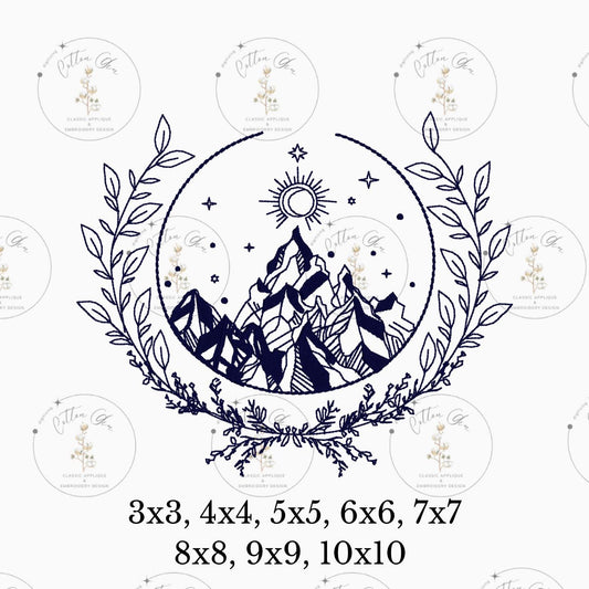 Circle Floral 3 Peak Mountain Romantasy dense fil embroidery machine design download file 3x3 to 10x10 8 sizes by Cotton Gin Digitizing