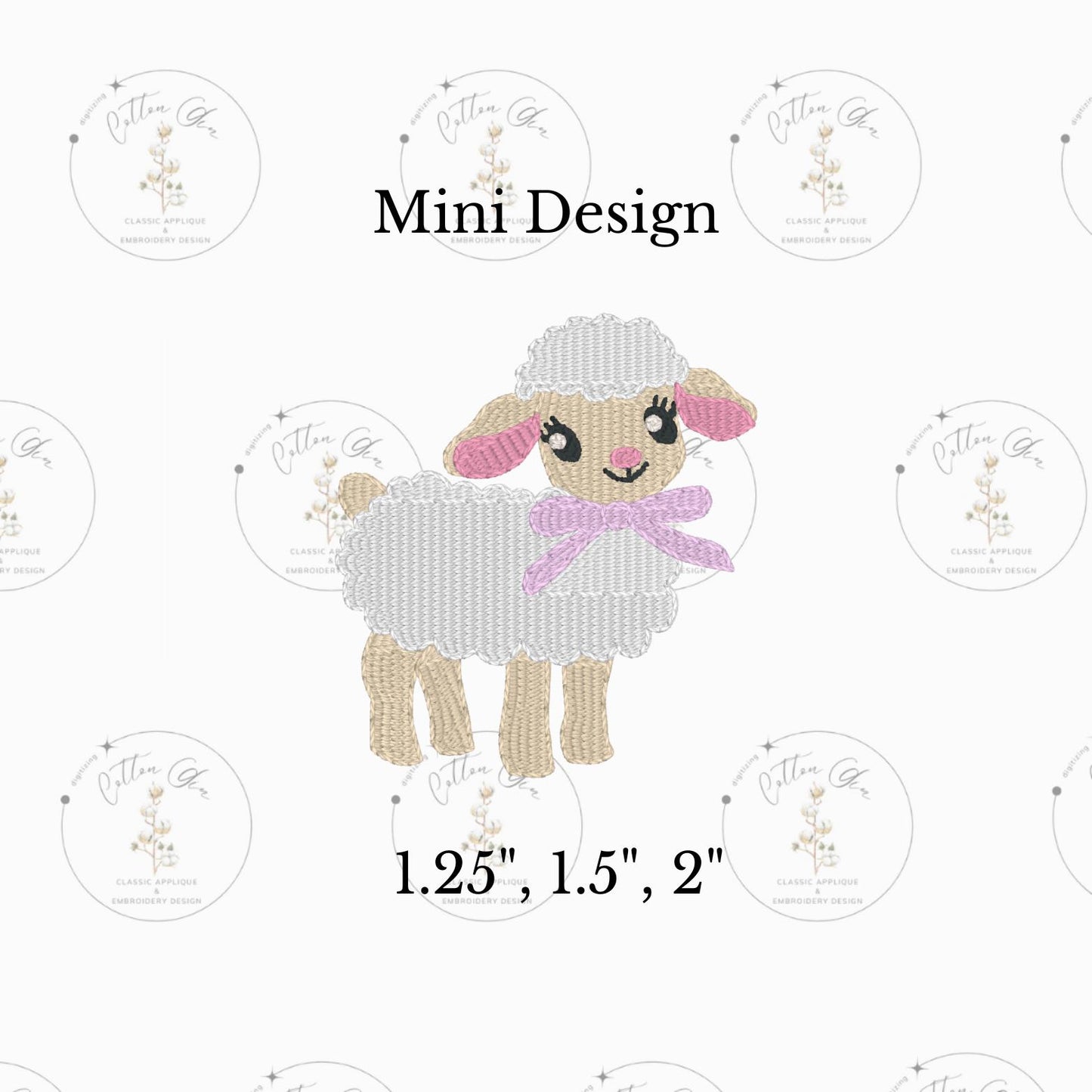 mini dense fill easter lamb with bow bean embroidery design file in 3 sizes motif fill machine instant embroidery design download file
