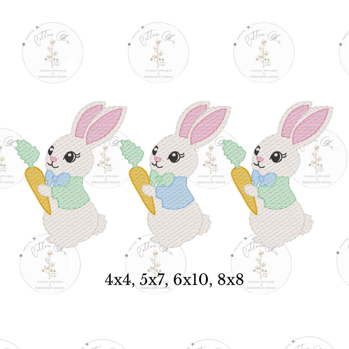 Easter Bunny Peter Rabbit Trio sketch fill, light fill, quick stitch embroidery design download file four sizes by Cotton Gin Digitizing
