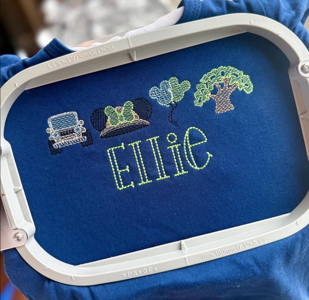 Popular Mouse Safari Theme Park sketch fill stitch embroidery machine design download file 4x4, 5x7, 6x10, 8x8 by Cotton Gin Digitizing