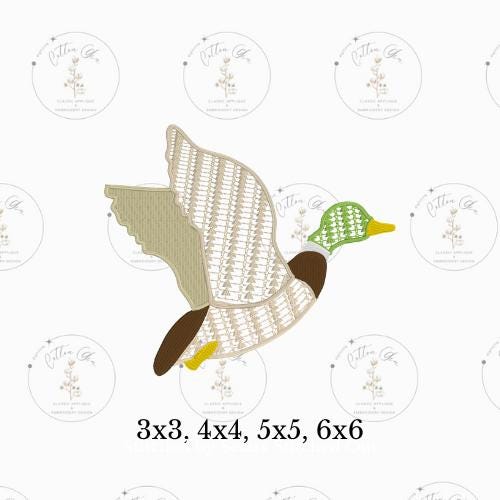 Fishnet Flying Mallard Duck motif stitch machine embroidery instant download grand millennial design file by cotton gin digitizing 4 sizes
