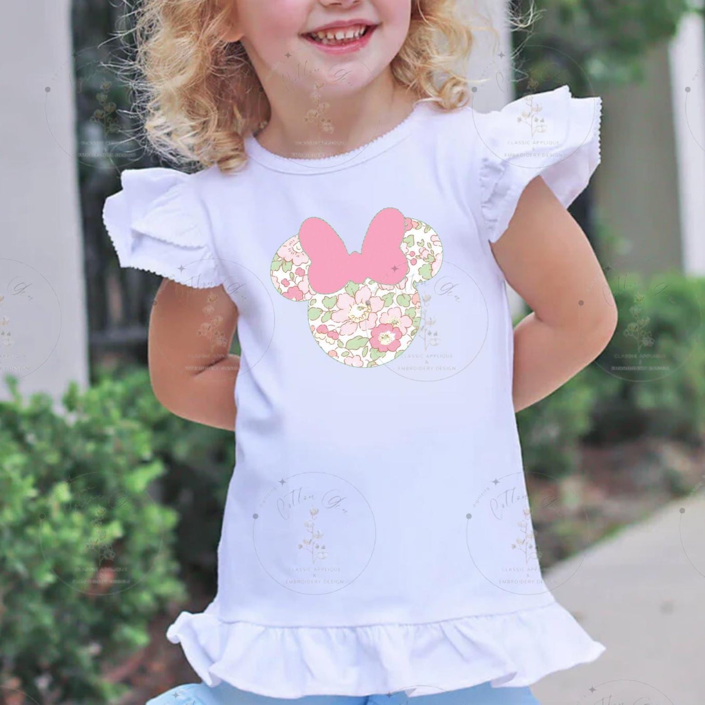 Miss Mouse Head bean stitch applique , quick stitch embroidery machine design download file 3x3 to 12x12 Cotton Gin Digitizing 10 sizes