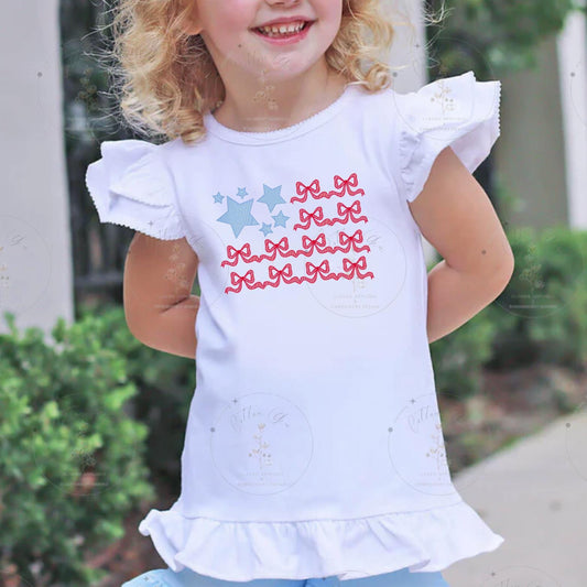 American Flag Bow Coquette Sketchy Girls Design sketch fill, light fill, quick stitch machine embroidery design download file four sizes