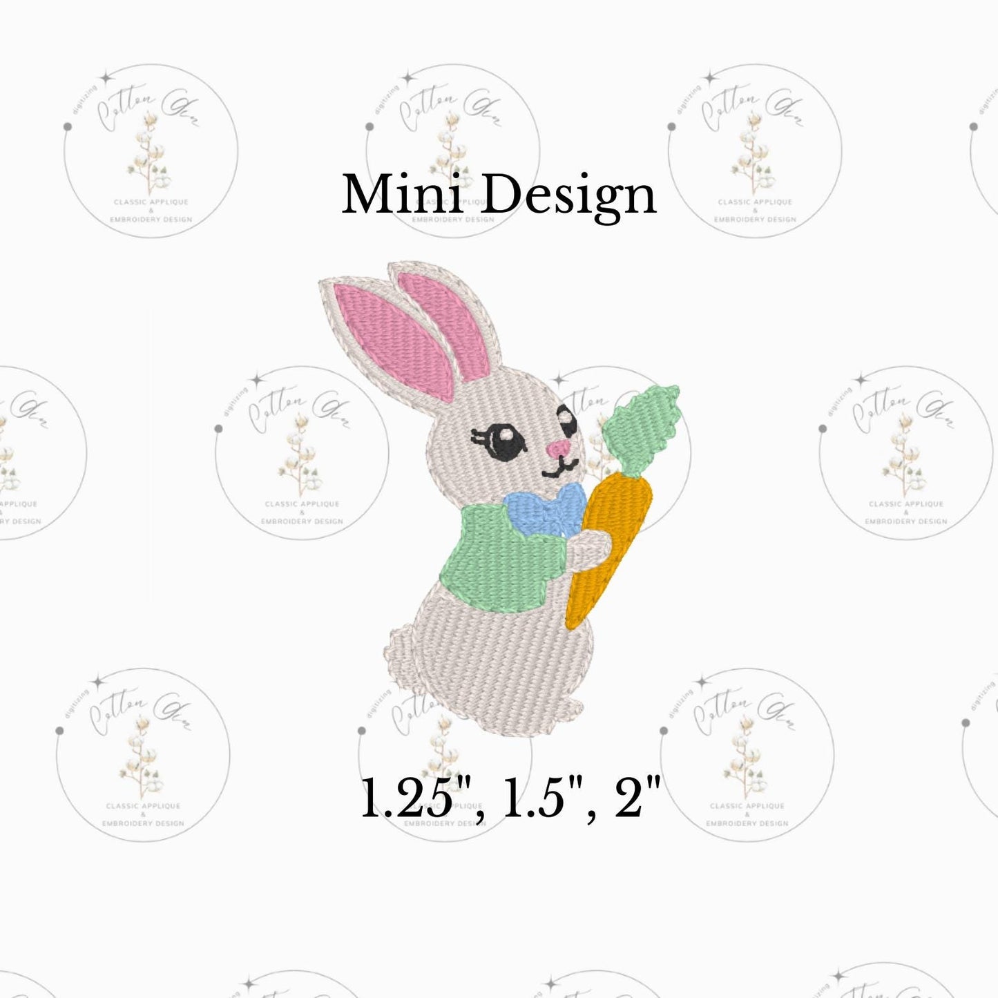 mini easter bunny peter rabbit holding carrot embroidery design file in 3 sizes motif fill machine instant embroidery design download file