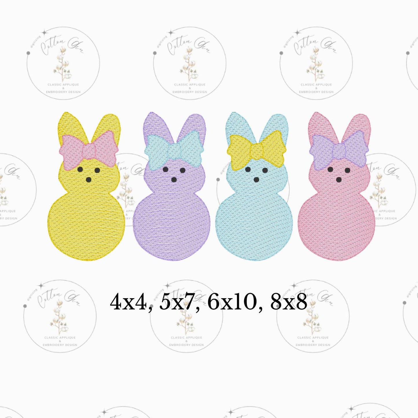 Easter candy bunny with hair bow for girls sketch fill, light fill, quick stitch machine embroidery design file by cotton gin digitizing