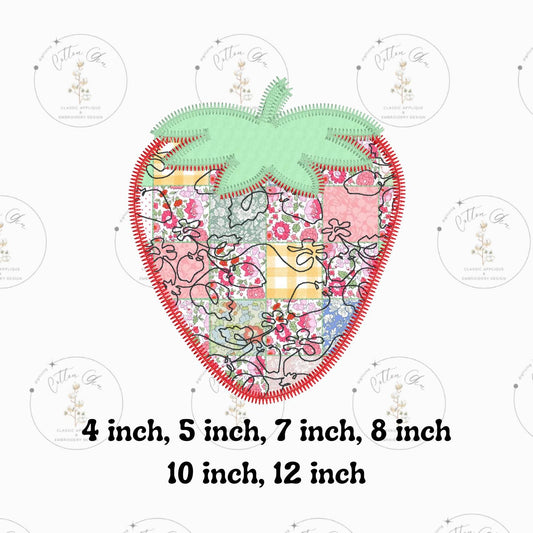 Quilted patchwork Farmhouse Strawberry Applique machine embroidery design download file Cotton Gin Digitizing 4 5 7 8 10 12 inch hoop sizes