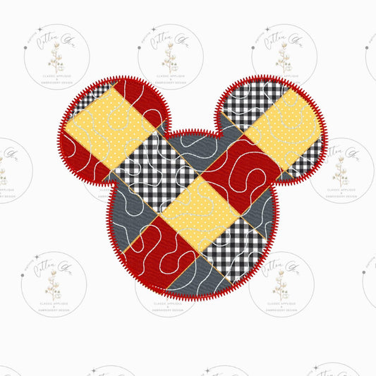 Quilted patchwork Mouse Head Applique machine embroidery instant download design file by Cotton Gin Embroidery  5 6 7 8 9 10 inch hoop sizes