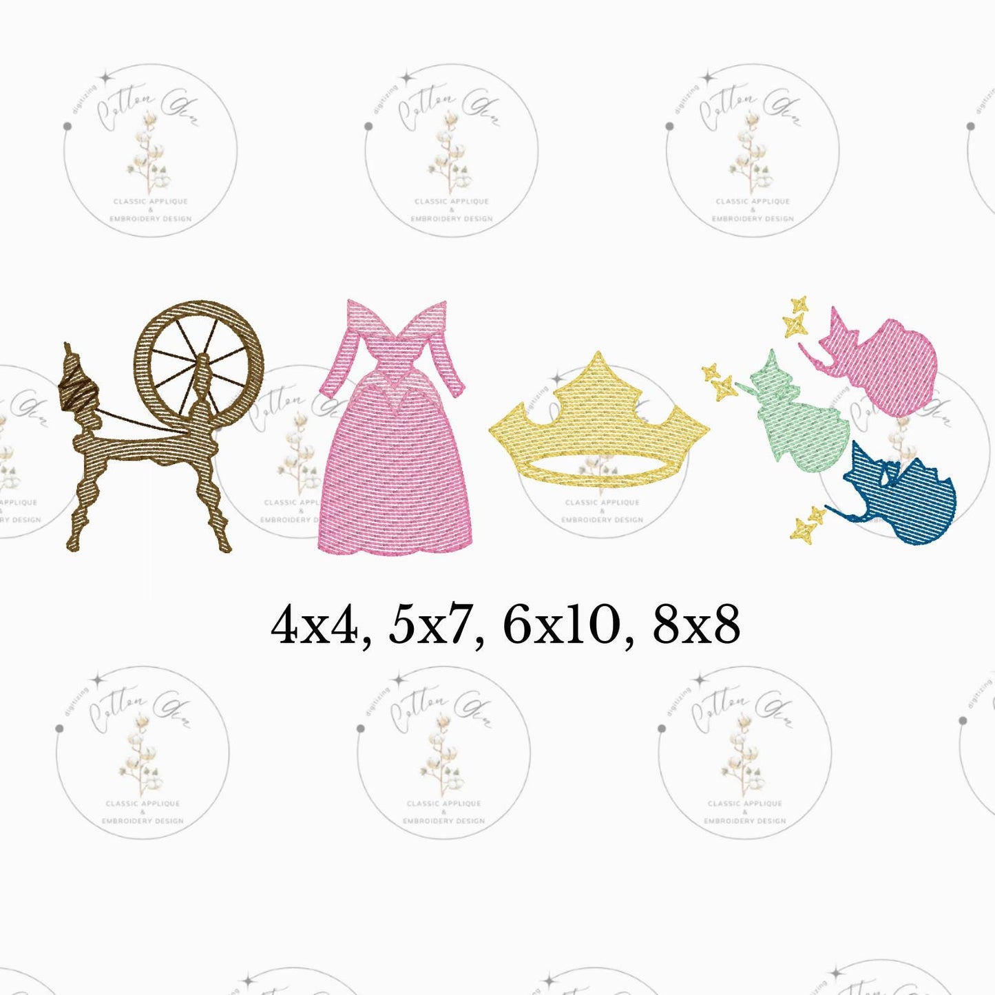 Sleeping Princess sketch fill, light fill, quick stitch embroidery machine design download file 4x4, 5x7, 6x10, 8x8 by Cotton Gin Digitizing