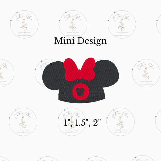 Mini Girl Mouse Ears Mouseketeer Hat Bow dense stitch fill machine embroidery design download file three sizes Cotton Gin Digitizing