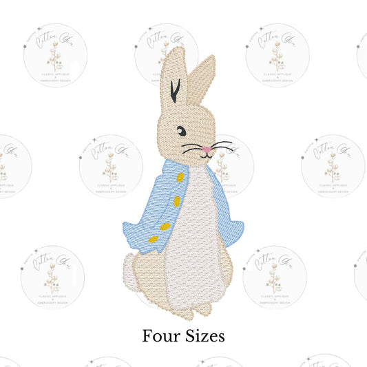 Easter Bunny Peter Rabbit sketch fill, light fill, quick stitch machine embroidery design download file four sizes by Cotton Gin Digitizing