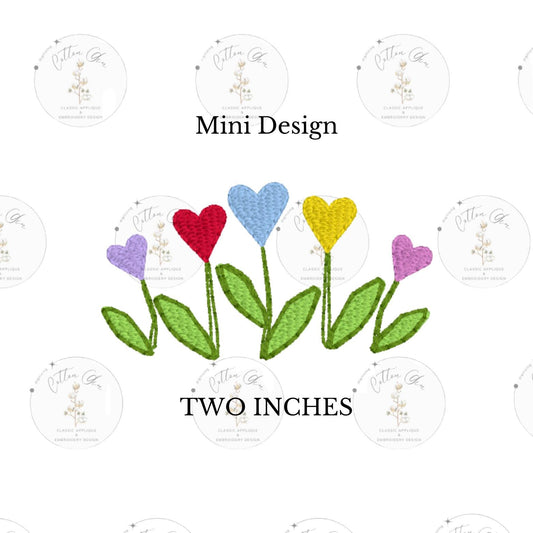 Mini Line of Heart Flowers motif fill, dense quick stitch machine embroidery design download file Cotton Gin Embroidery 2 inches