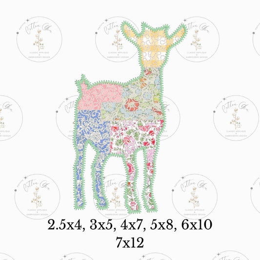 Quilted patchwork Farmhouse Goat Applique machine embroidery design download file by Cotton Gin Embroidery 4 5 7 8 10 12 inch hoop sizes