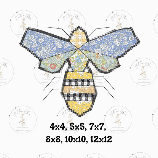 Quilted patchwork Queen Bee Applique machine embroidery design instant download file by Cotton Gin Digitizing 4 5 7 8 10 12 inch hoop sizes