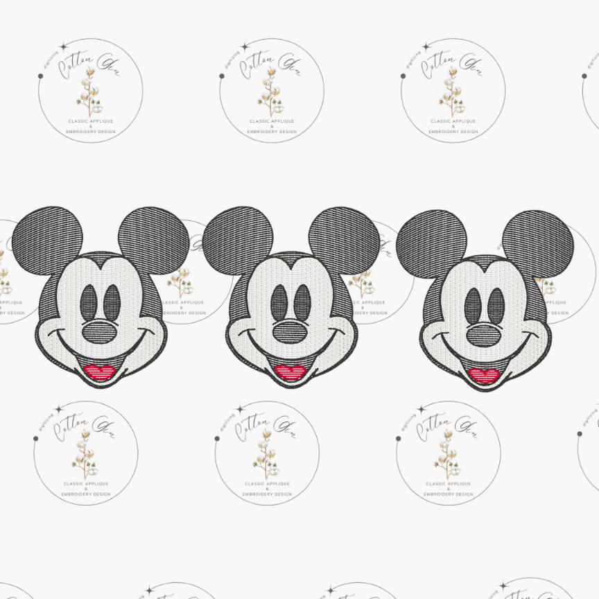 Mouse Head Trio sketch fill, light fill, quick stitch embroidery machine design download file 4x4, 5x7, 6x10, 8x8 by Cotton Gin Digitizing
