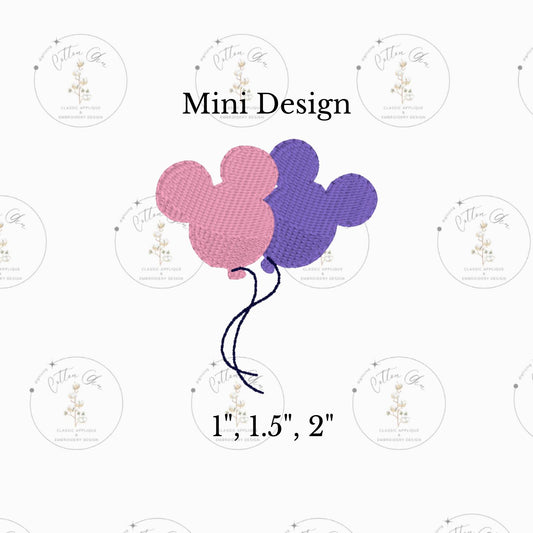 Mini Double Mouse Head Balloons satin dense, motif fill machine embroidery design download file three sizes Cotton Gin Digitizing