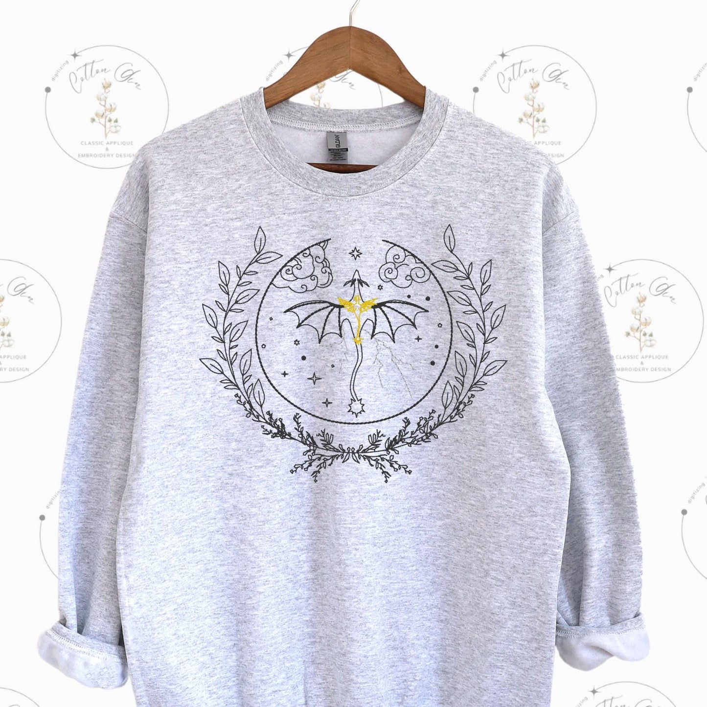 Circle Floral Dragon Lightening Romantasy dense fill embroidery machine design download file 3x3 to 10x10 8 sizes by Cotton Gin Digitizing