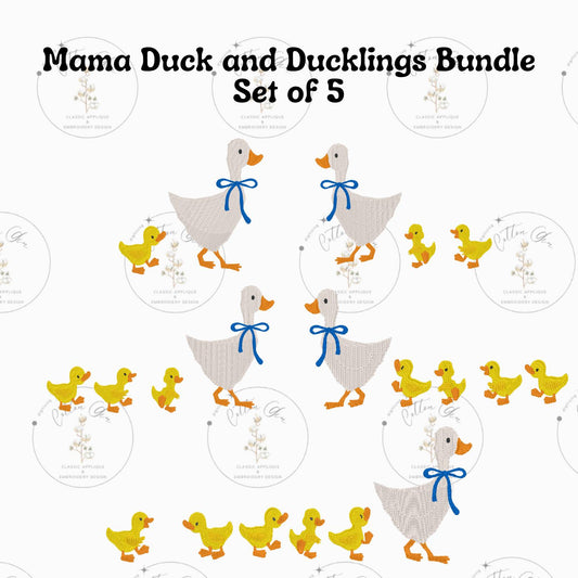 Mama Duck and Duckling Bundle motif fill, vintage style fill, simple stitch machine embroidery design download by Cotton Gin Digitizing