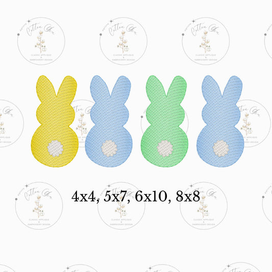 Easter candy bunny puffy cotton tail for boys sketch fill, light fill, quick stitch machine embroidery design file by cotton gin digitizing