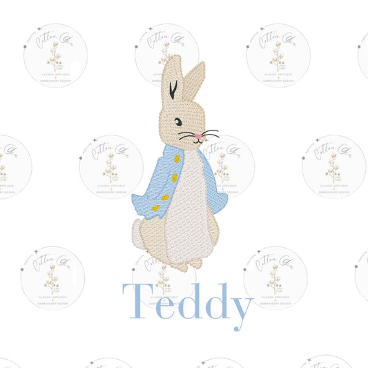 Easter Bunny Peter Rabbit sketch fill, light fill, quick stitch machine embroidery design download file four sizes by Cotton Gin Digitizing