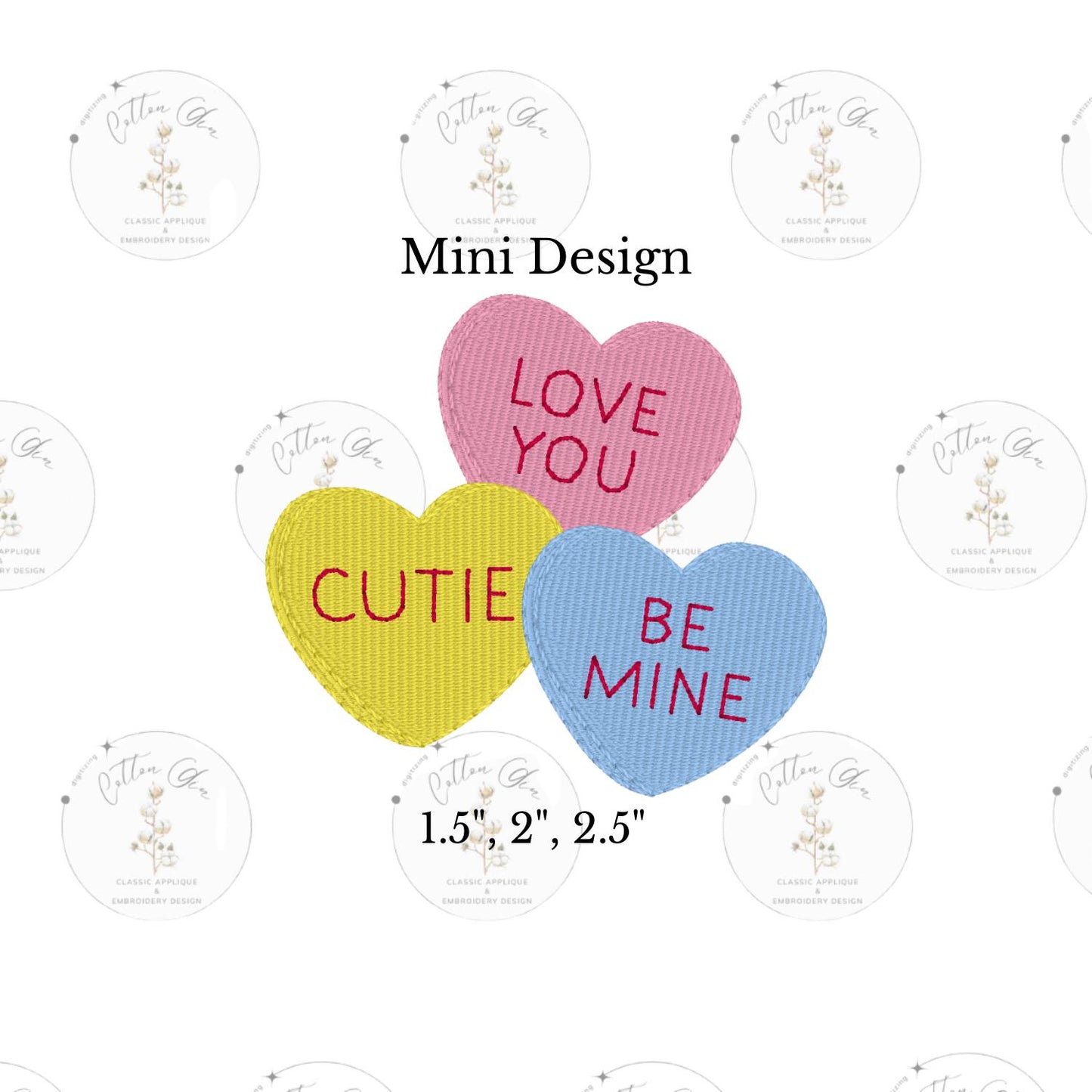 Mini Valentines Day conversation hearts candy cluster dense, motif fill machine embroidery design download file three sizes by Cotton Gin