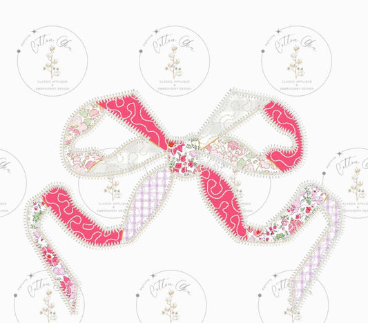 Quilted patchwork Bow Ribbon Applique machine embroidery design file instant download zig zag stitch by Cotton Gin Digitizing 4 sizes