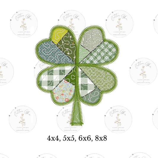 Quilted patchwork St Patricks Day Shamrock Clover Applique machine embroidery design file instant download zig zag by Cotton Gin Digitizing