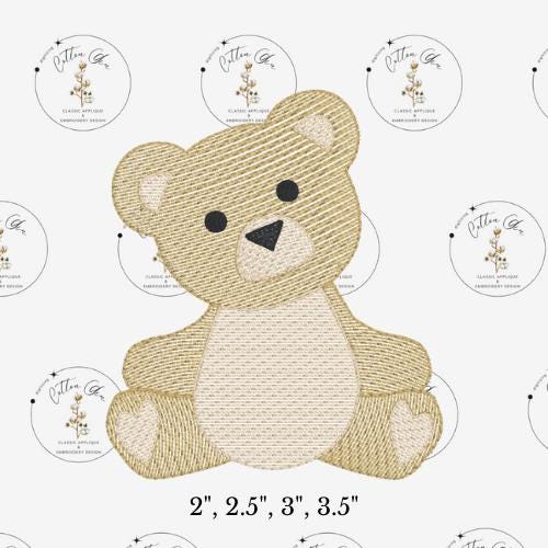 Teddy Bear mini sketch fill, light fill, quick stitch, sketchy style embroidery design download file by Cotton Gin Digitizing in 2" to 3.5"