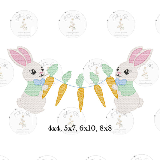 Easter Bunny Peter Rabbit Banner sketch fill, light fill, quick stitch embroidery design download file four sizes by Cotton Gin Digitizing