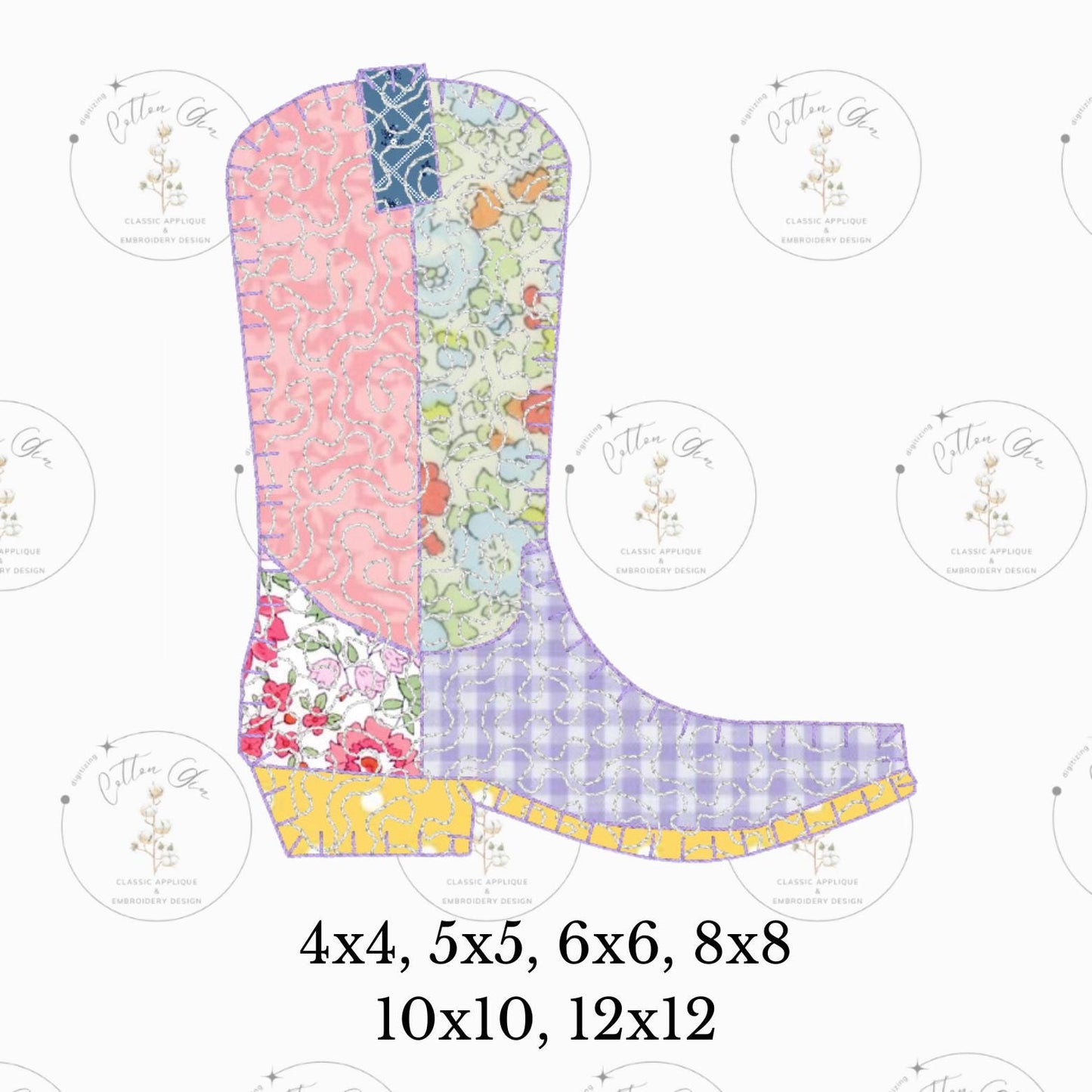 Quilted patchwork Western Cowboy Boot Blanket Applique machine embroidery design file instant download blanket by Cotton Gin Digitizing