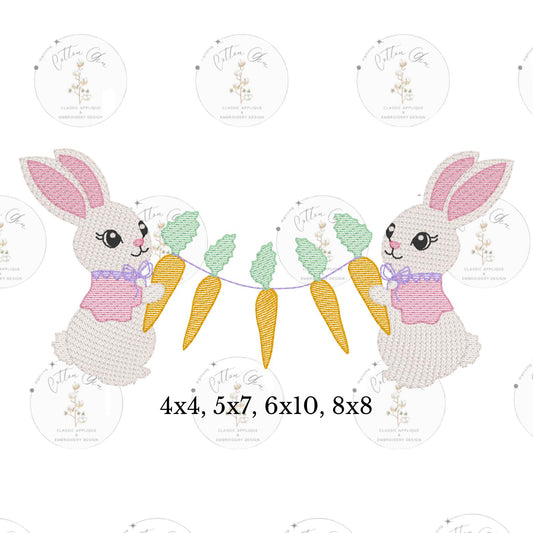 Easter Bunny Girl Rabbit Banner sketch fill, light fill, quick stitch embroidery design download file four sizes by Cotton Gin Digitizing