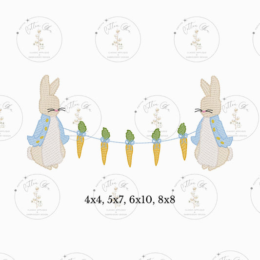 Easter Bunny Peter Rabbit Banner sketch fill, light fill, quick stitch machine embroidery download file four sizes by Cotton Gin Digitizing