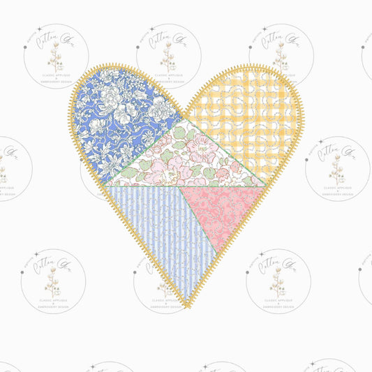 Quilted patchwork Valentines Day Heart zig zag Applique machine embroidery design file by Cotton Gin Digitizing 4x4 5x7 6x10 8x8 four sizes