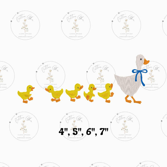 Mama Duck and Five Baby Duckling motif fill, vintage style fill, simple stitch machine embroidery design download by Cotton Gin Digitizing