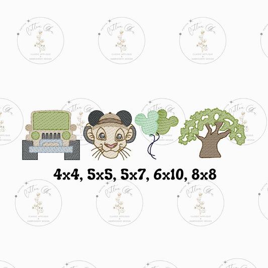 Popular Mouse Safari Theme Park sketch fill stitch embroidery machine design download file 4x4, 5x7, 6x10, 8x8 by Cotton Gin Digitizing