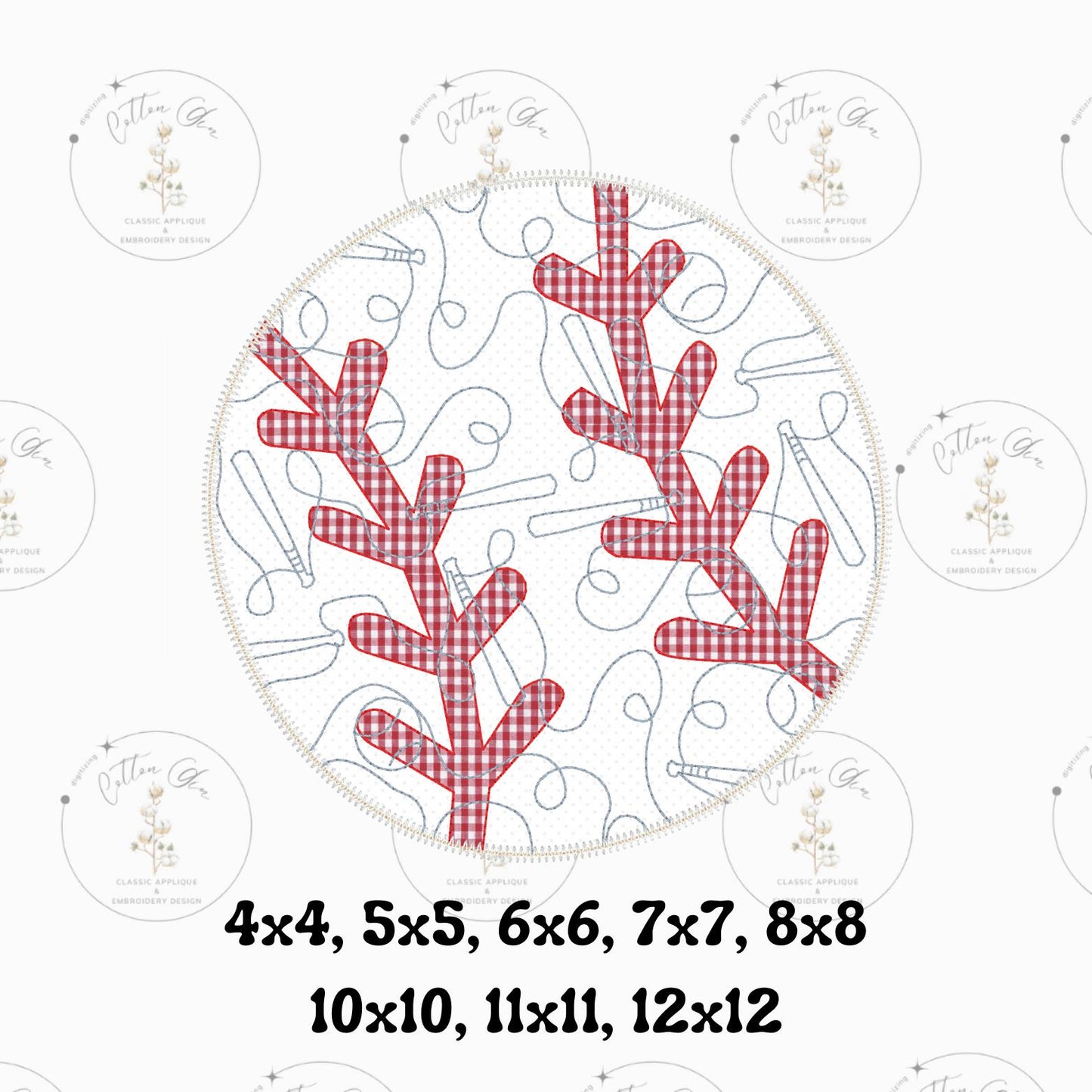 Quilted patchwork Baseball Applique machine embroidery design download file by Cotton Gin Embroidery 4 5 6 7 8 9 10 11 12 inch hoop sizes