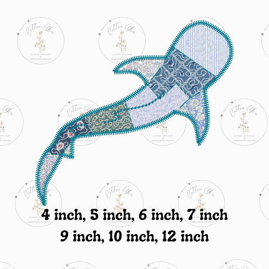 Quilted patchwork Summer Shark Applique machine embroidery design download file by Cotton Gin Embroidery 4 5 6 7 9 10 12 inch hoop sizes