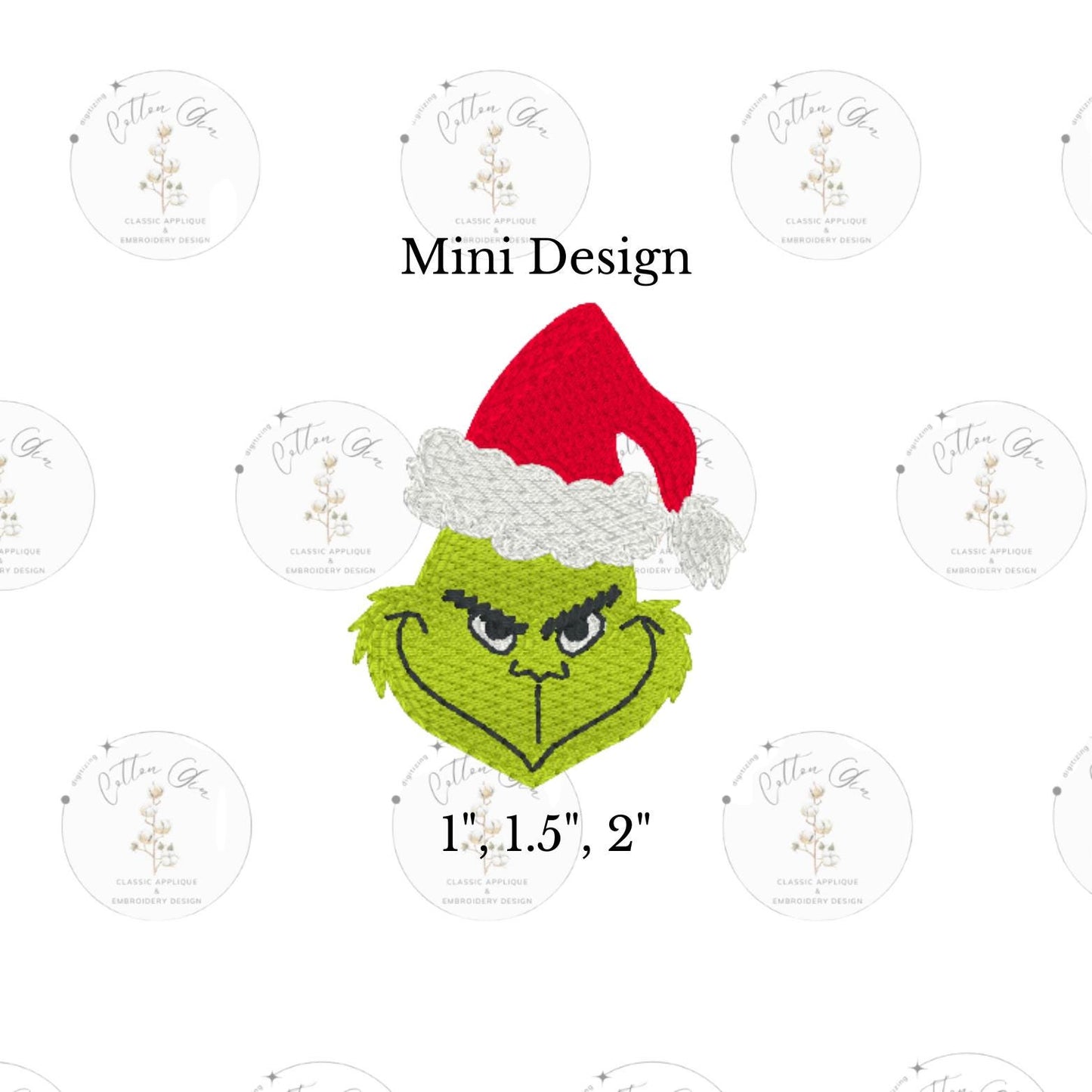 Mini Sneaky Mean One motif dense fill machine embroidery design download file by Cotton Gin Embroidery one one and a half two inch design