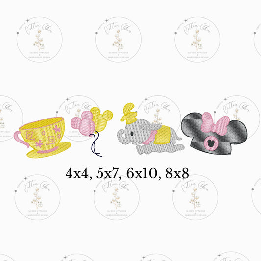 Popular Mouse Magical Realm Theme Park sketch fill embroidery machine design download file 4x4, 5x7, 6x10, 8x8 by Cotton Gin Digitizing