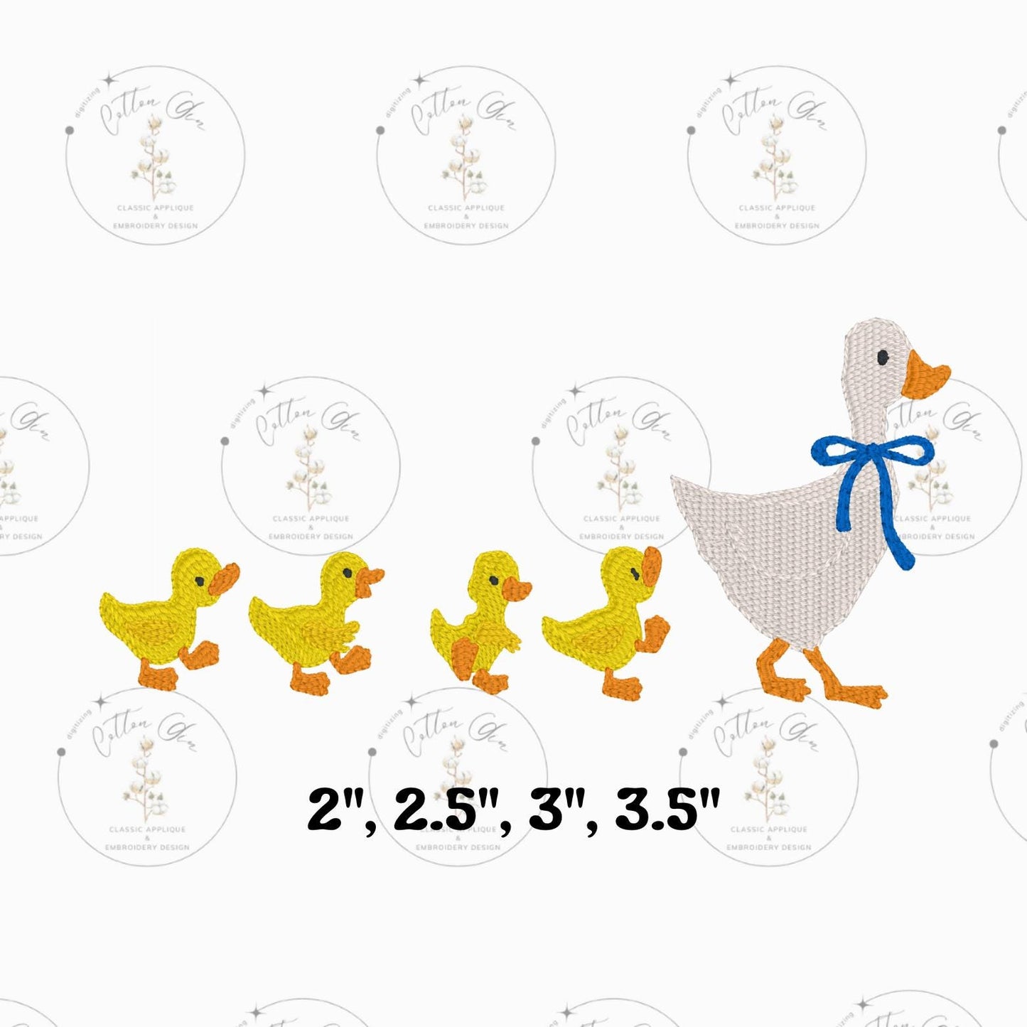 Mama Duck and Four Baby Duckling motif fill, vintage style fill, simple stitch machine embroidery design download by Cotton Gin Digitizing