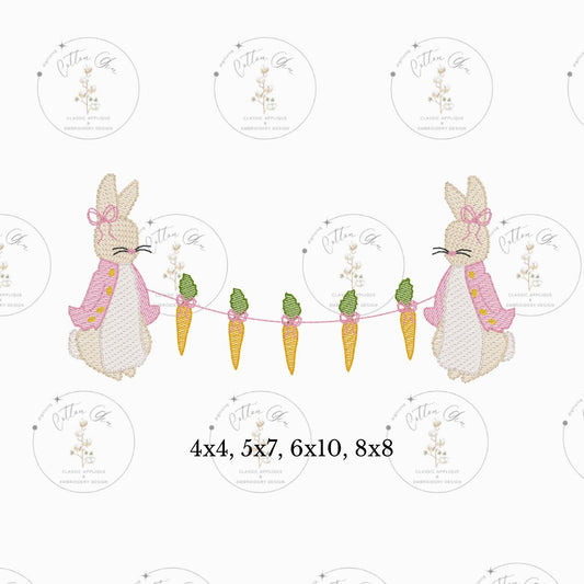 Easter Bunny Peter Rabbit Banner sketch fill, light fill, quick stitch machine embroidery download file four sizes by Cotton Gin Digitizing