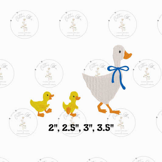 Mama Duck and Two Baby Duckling motif fill, vintage style fill, simple stitch machine embroidery design download by Cotton Gin Digitizing