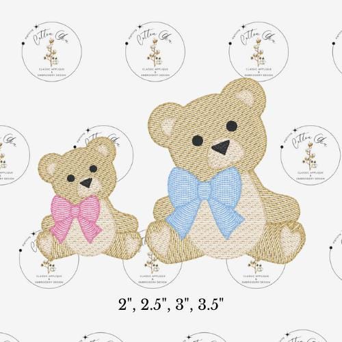 Teddy Bear mini sketch fill, light fill, quick stitch, sketchy style embroidery design download file by Cotton Gin Digitizing in 2" to 3.5"