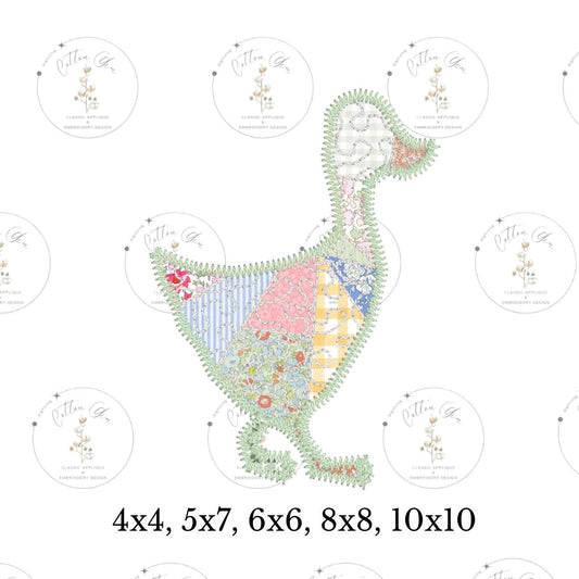 Quilted patchwork Farmhouse Duck Zig Zag Applique machine embroidery design download file by Cotton Gin Embroidery 5 different sizes