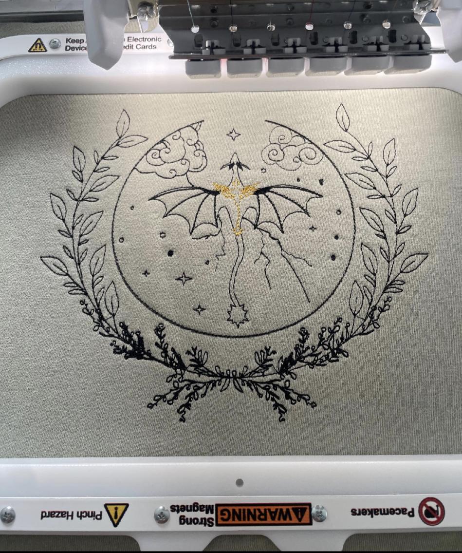 Circle Floral Dragon Lightening Romantasy dense fill embroidery machine design download file 3x3 to 10x10 8 sizes by Cotton Gin Digitizing
