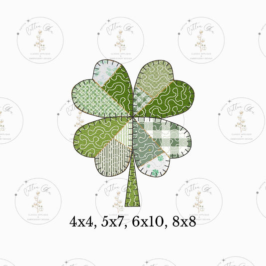 Quilted patchwork St Patricks Day Shamrock Clover Applique machine embroidery design file instant download blanket by Cotton Gin Digitizing