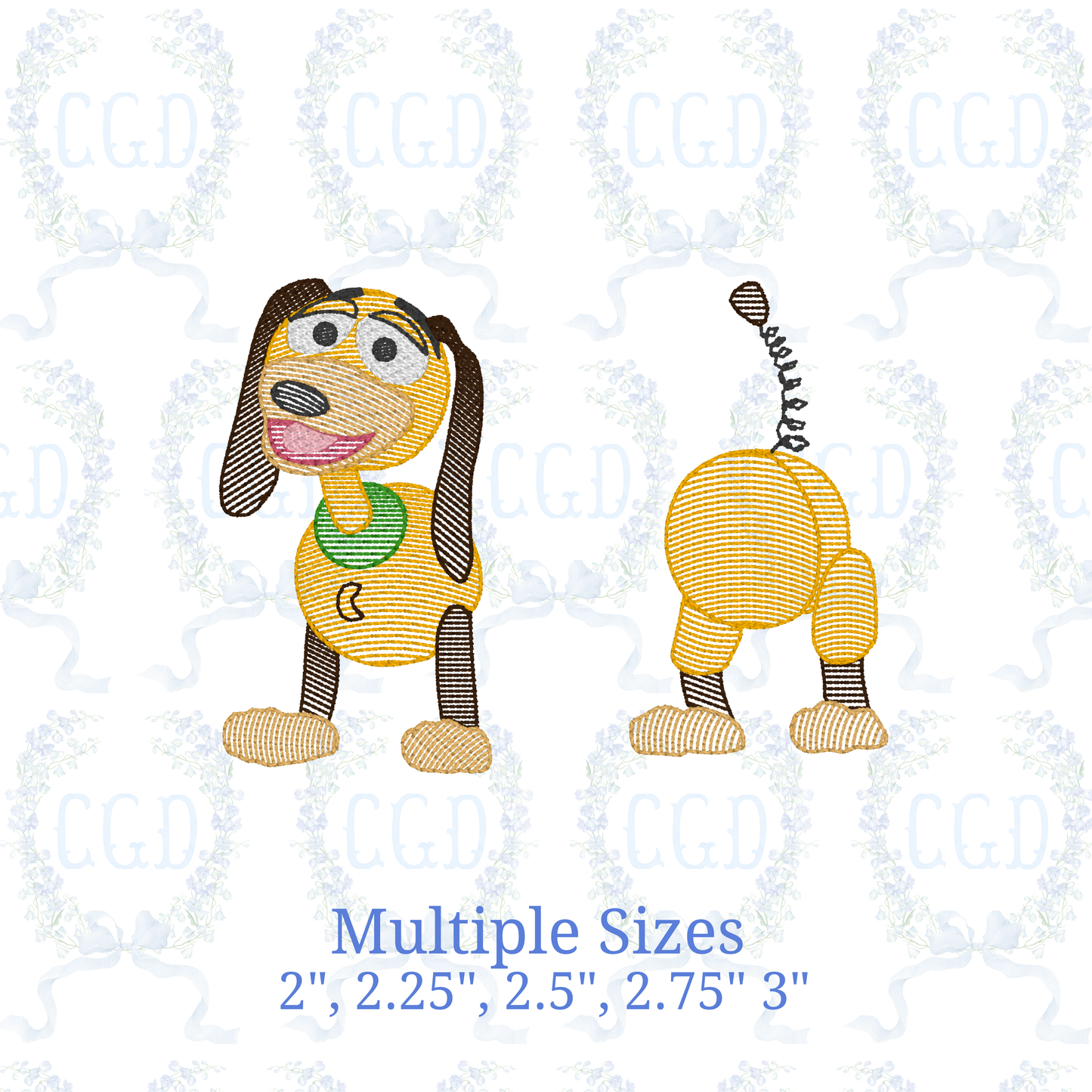 Sketchy Slinky Dog Name Split Border Embroidery Design | Quick Stitch Dachshund Toy | 5 Sizes | Cursive Name Frame by Cotton Gin Digitizing