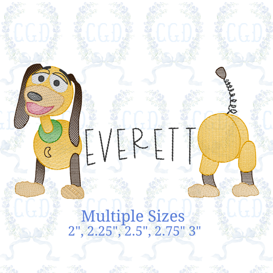 Sketchy Slinky Dog Name Split Border Embroidery Design | Quick Stitch Dachshund Toy | 5 Sizes | Cursive Name Frame by Cotton Gin Digitizing