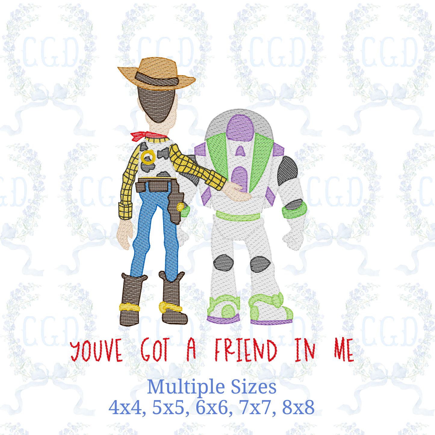 Cowboy and Space Ranger Sketch Fill Embroidery Design, Best Friends Trio Machine Embroidery File, 4x4 5x5 6x6 7x7 8x8, Quick Stitch